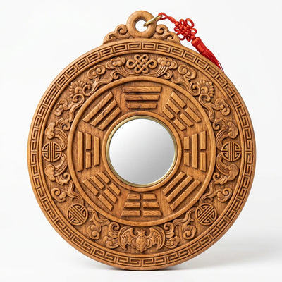 Hand-Carved Peach Wood Bagua Mirror - Geometric Order
